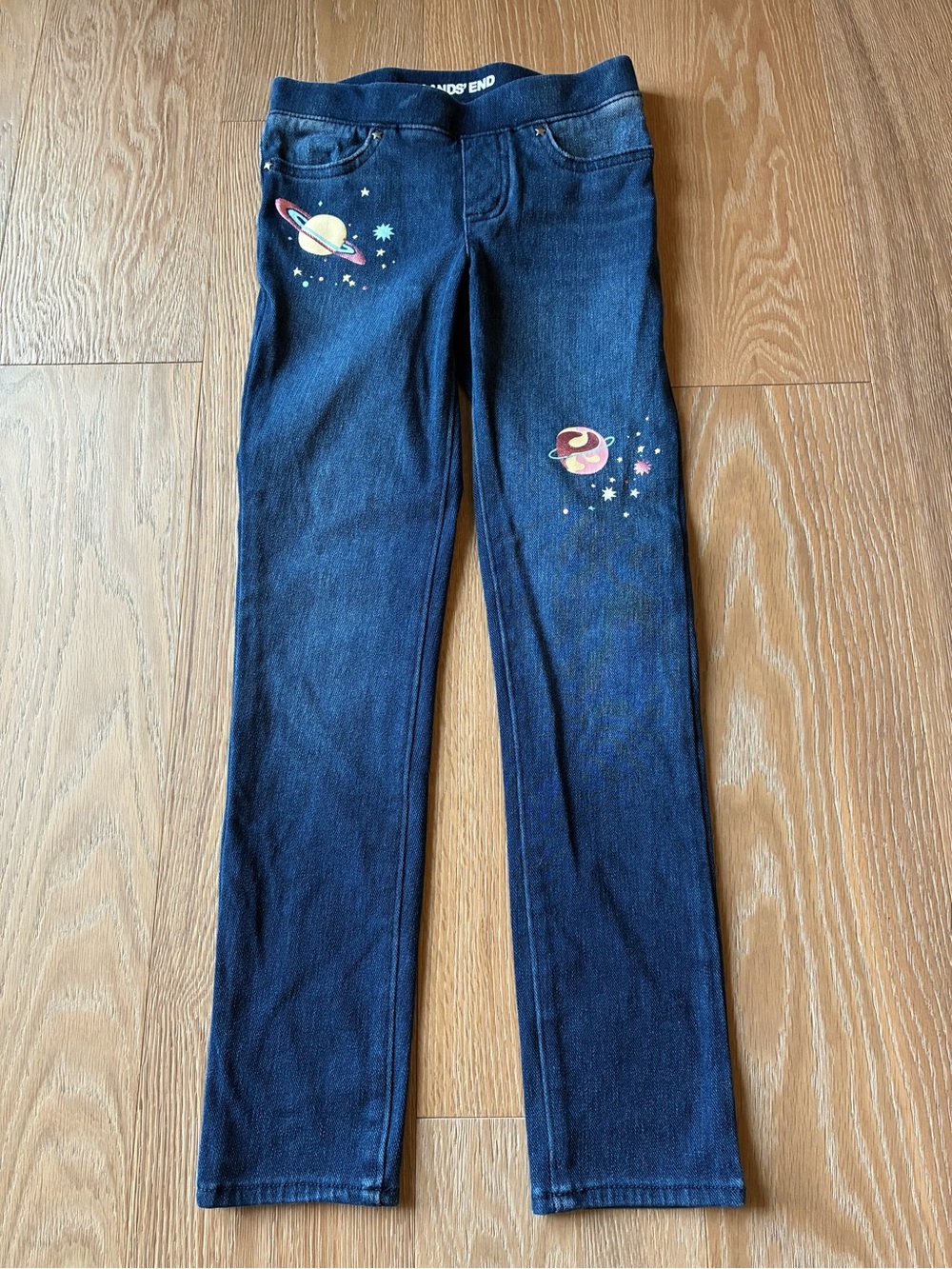 Lands End Girls Jeggings Size 7 Iron Knee Planet Print